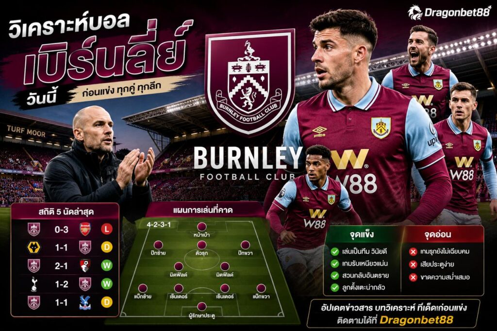วิเคราะห์บอลเบิร์นลี่ย์ วันนี้ พร้อมสถิติและแนวโน้มก่อนแข่ง