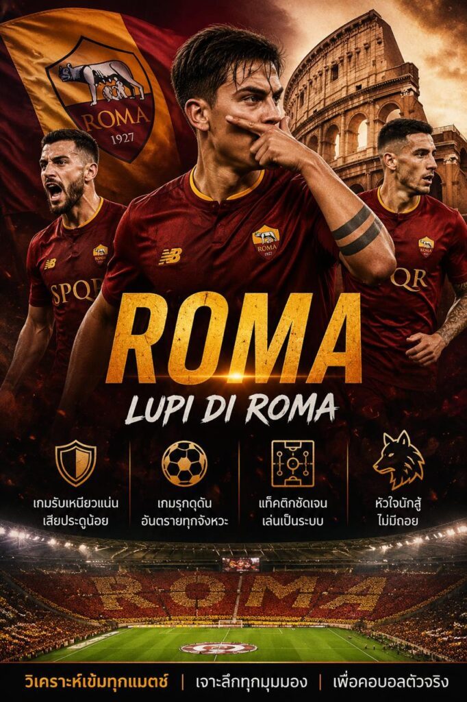 วิเคราะห์บอลโรม่า พร้อมภาพนักเตะโรม่า โลโก้ทีม และจุดเด่นด้านเกมรุกกับแท็กติกฟุตบอลอิตาลี