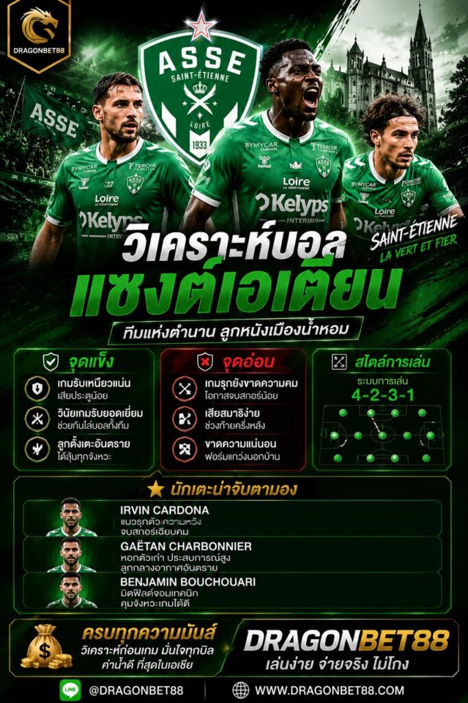 วิเคราะห์บอลแซงต์เอเตียน เจาะลึกจุดแข็ง จุดอ่อน สไตล์การเล่น และนักเตะเด่นของ Saint-Étienne