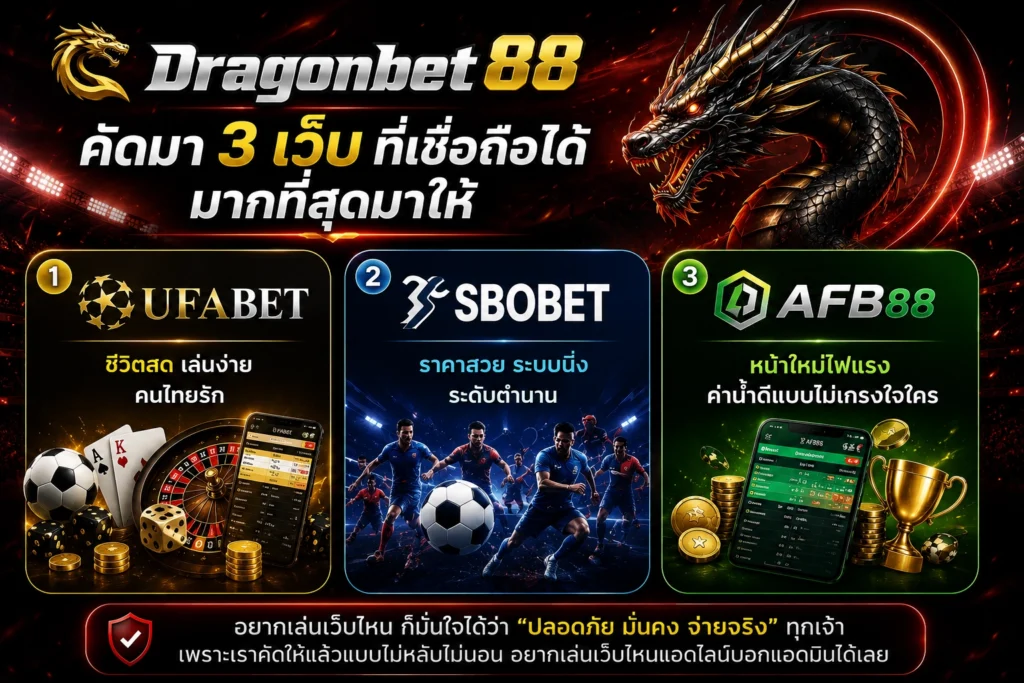 3 เว็บแทงบอลที่เชื่อถือได้ ได้แก่ UFABET SBOBET และ AFB88 จาก Dragonbet88